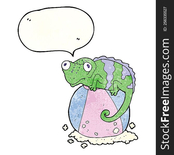 freehand speech bubble textured cartoon chameleon on ball