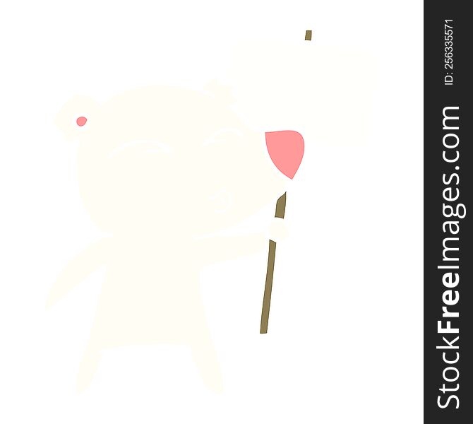 Flat Color Style Cartoon Polar Bear With Placard