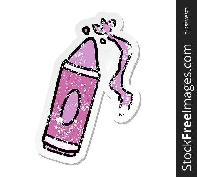 distressed sticker cartoon doodle of a pink crayon