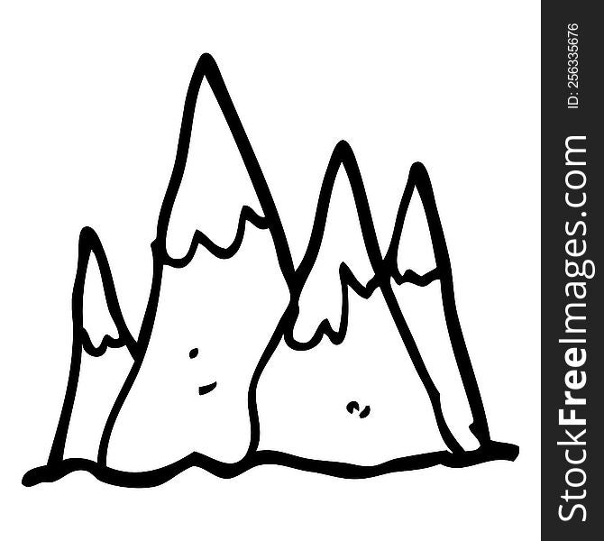 line drawing cartoon tall mountains