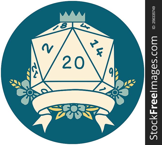 natural 20 critical hit D20 dice roll illustration