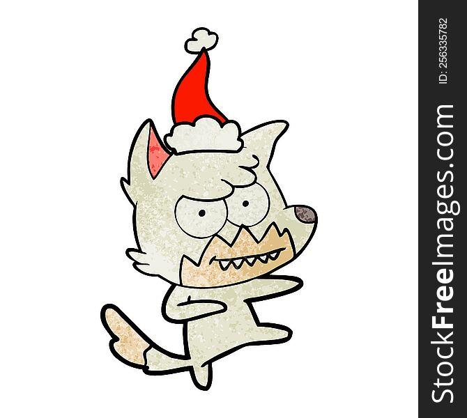Textured Cartoon Of A Grinning Fox Wearing Santa Hat