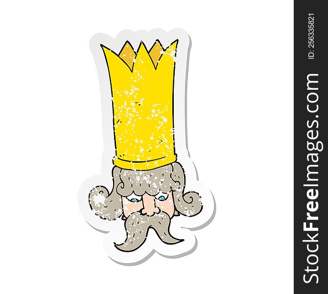 retro distressed sticker of a cartoon king with huge crown