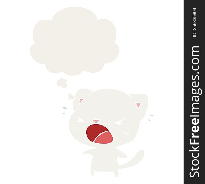 Cartoon Cat Crying And Thought Bubble In Retro Style