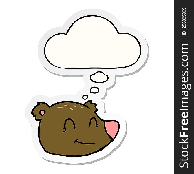 Cartoon Happy Bear Face And Thought Bubble As A Printed Sticker