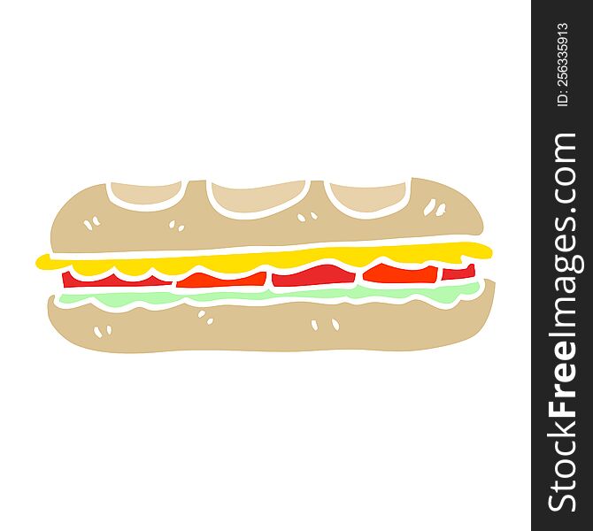 Flat Color Illustration Cartoon Tasty Sandwich