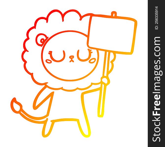 warm gradient line drawing of a cartoon lion with protest sign