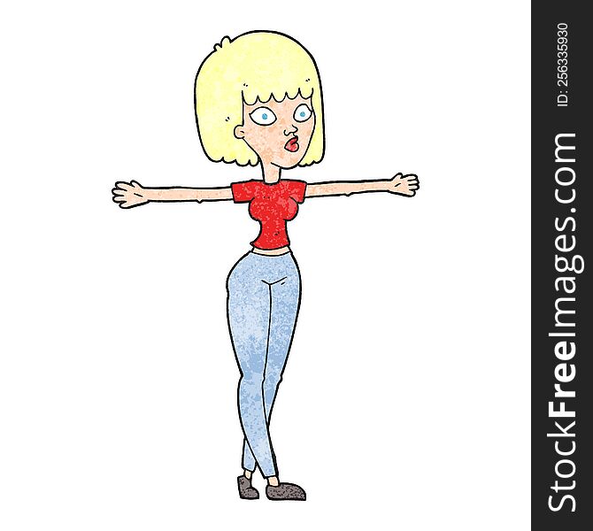 freehand textured cartoon woman spreading arms