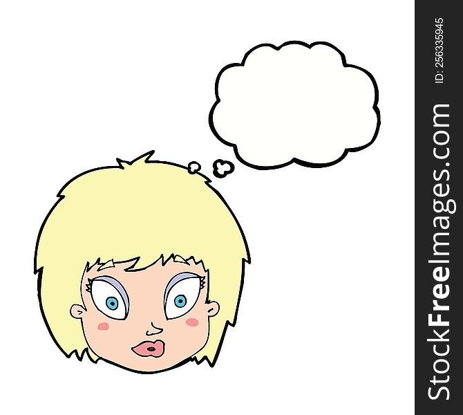 Cartoon Surprised Female Face With Thought Bubble