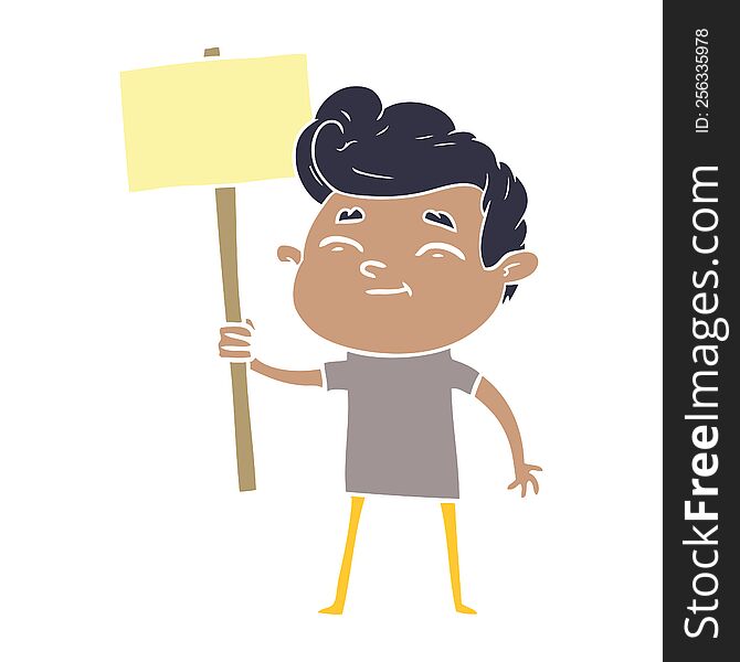 happy flat color style cartoon man with sign