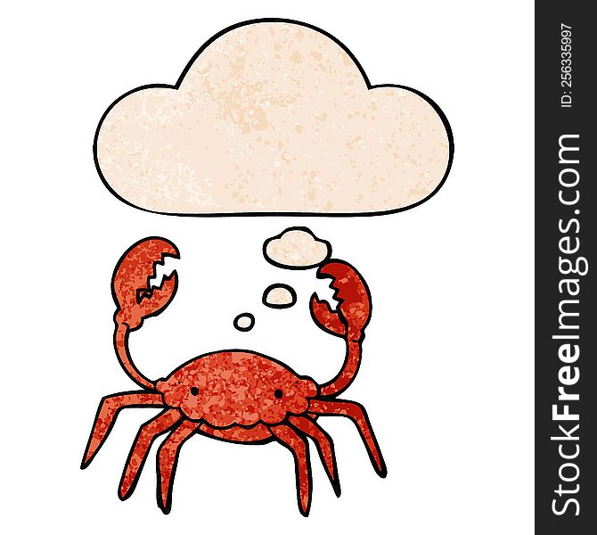 Cartoon Crab And Thought Bubble In Grunge Texture Pattern Style