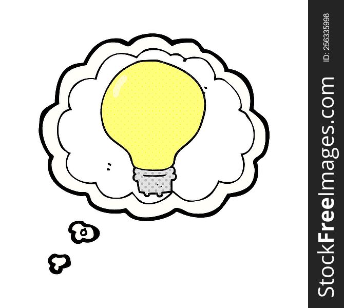 freehand drawn thought bubble cartoon light bulb