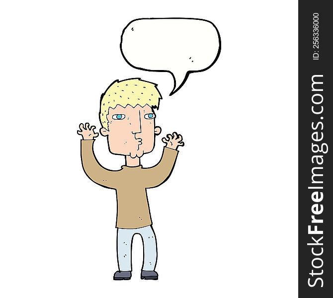 cartoon anxious man with speech bubble