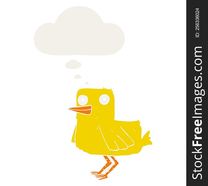 cartoon duck with thought bubble in retro style