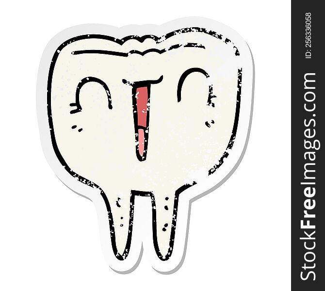 distressed sticker of a cartoon happy tooth