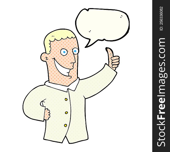 freehand drawn comic book speech bubble cartoon man giving approval