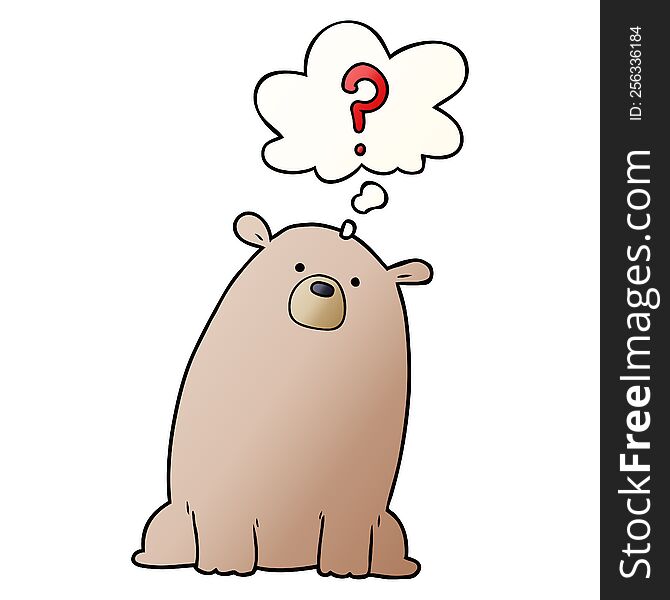 Cartoon Curious Bear And Thought Bubble In Smooth Gradient Style