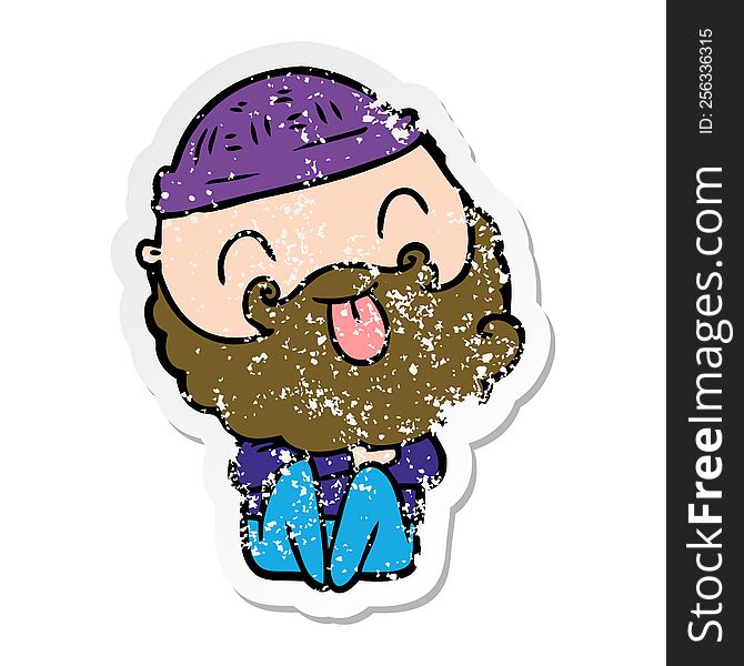 Distressed Sticker Of A Man With Beard Sticking Out Tongue