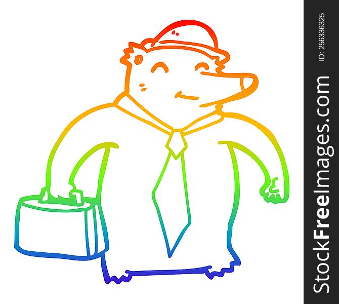 rainbow gradient line drawing of a cartoon business bear