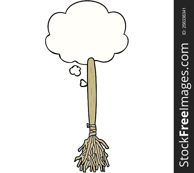 Cartoon Magic Broom And Thought Bubble