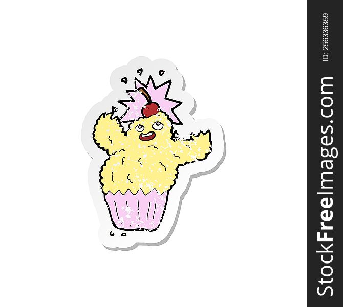 retro distressed sticker of a cartoon cupcake monster