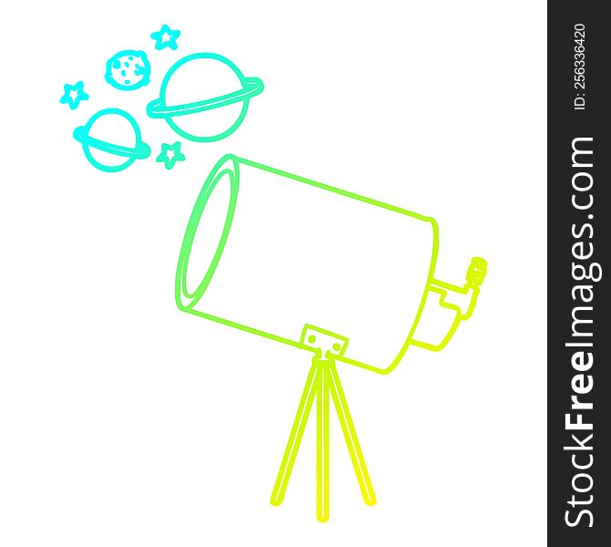 cold gradient line drawing of a cartoon telescope looking at planets