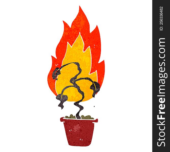 freehand drawn retro cartoon burning plant