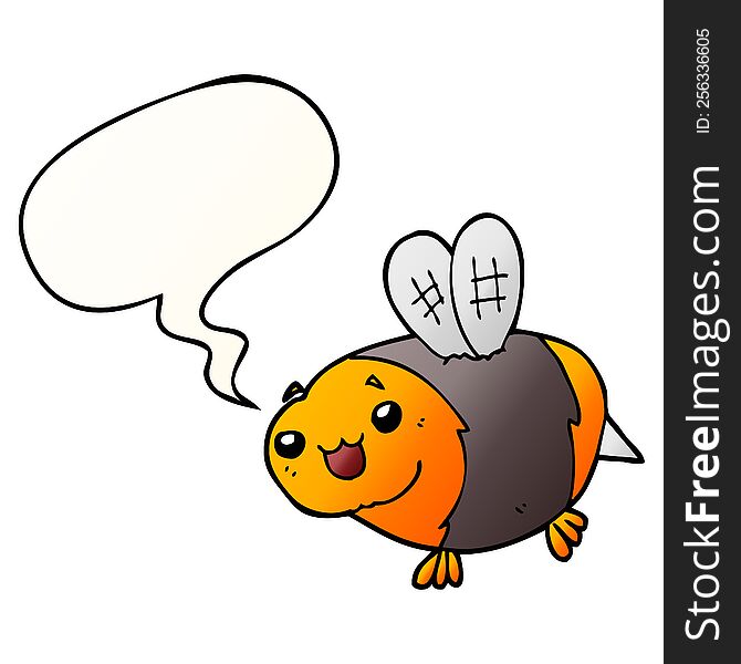 Funny Cartoon Bee And Speech Bubble In Smooth Gradient Style