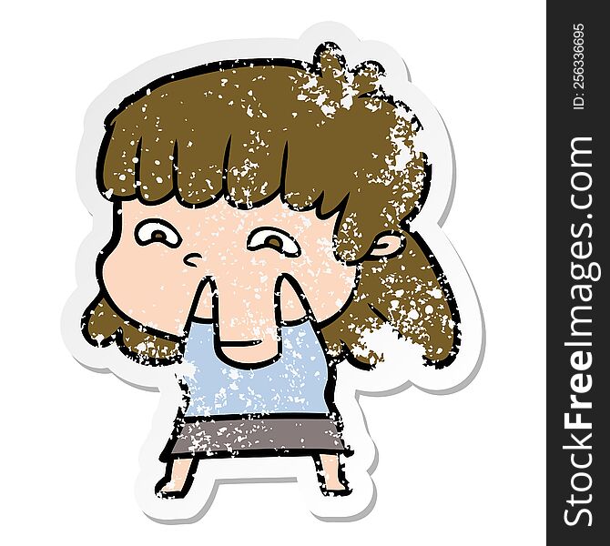 Distressed Sticker Of A Cartoon Worried Woman