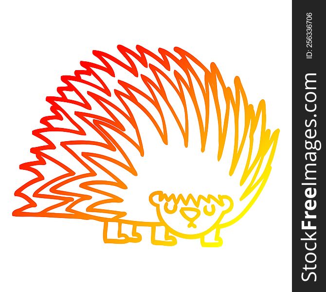 warm gradient line drawing of a cartoon spiky hedgehog