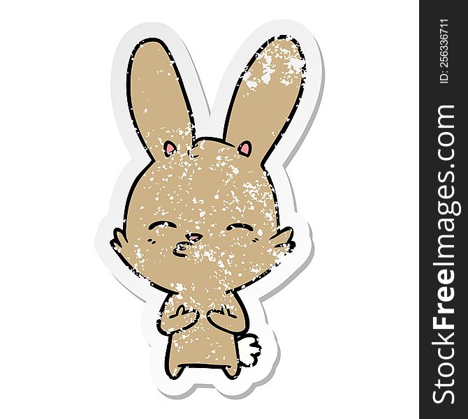 Distressed Sticker Of A Curious Bunny Cartoon