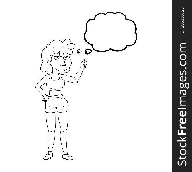 freehand drawn thought bubble cartoon gym woman
