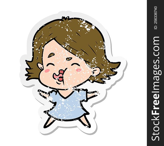 distressed sticker of a cartoon girl pulling face