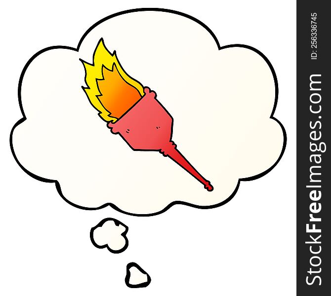 cartoon flaming torch with thought bubble in smooth gradient style