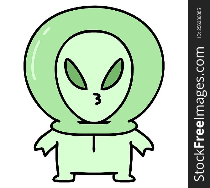 cartoon of a small alien looking thoughtful