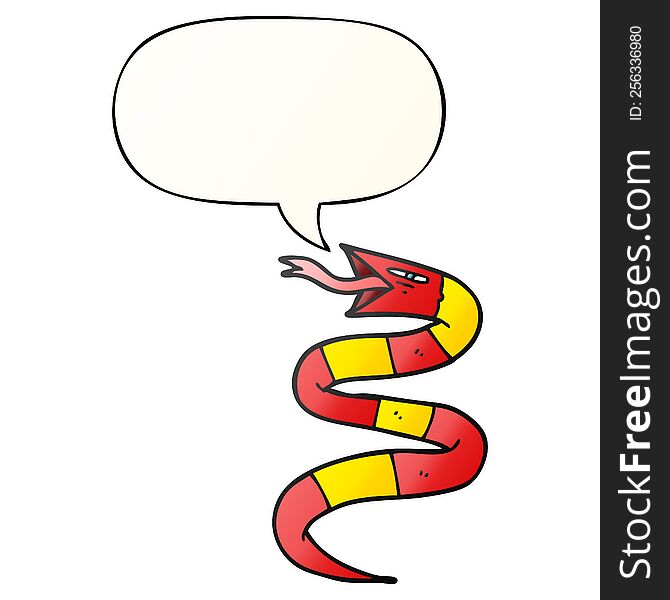 hissing cartoon snake with speech bubble in smooth gradient style