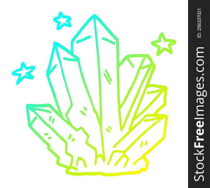 cold gradient line drawing of a cartoon magic crystal