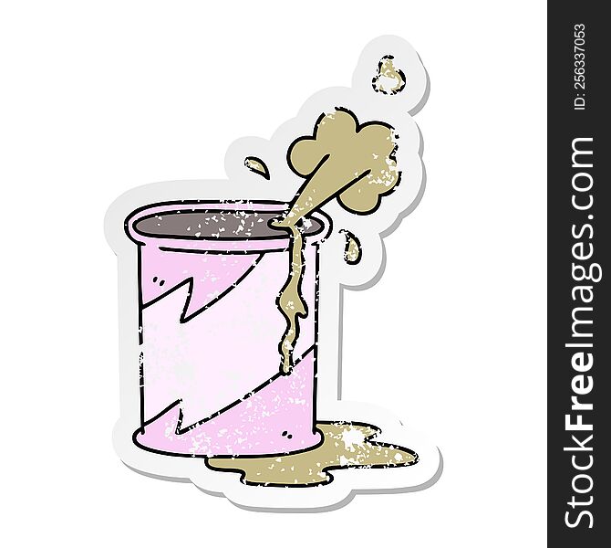 distressed sticker of a quirky hand drawn cartoon exploding soda can