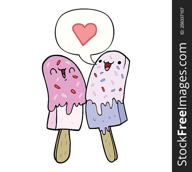 cartoon ice lolly in love with speech bubble. cartoon ice lolly in love with speech bubble