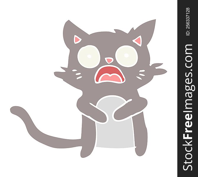 Flat Color Style Cartoon Horrified Cat
