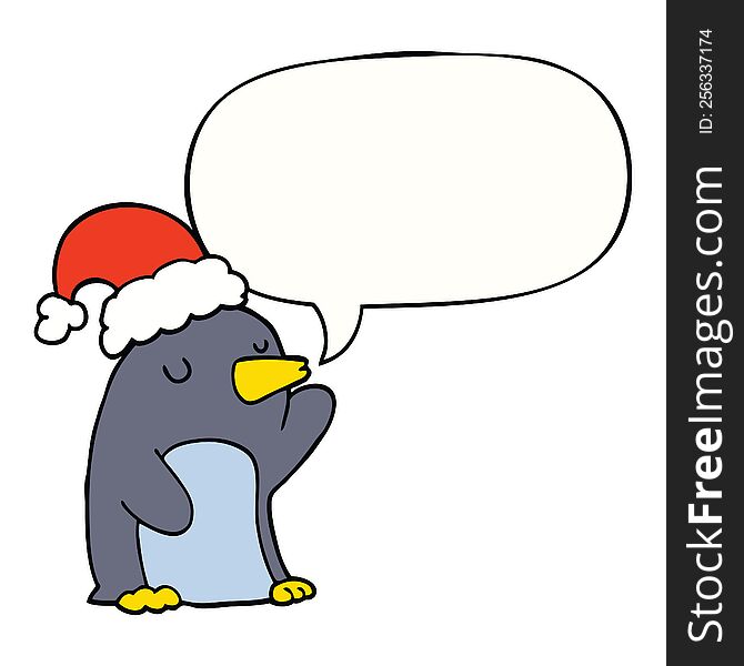 Cute Cartoon Christmas Penguin And Speech Bubble