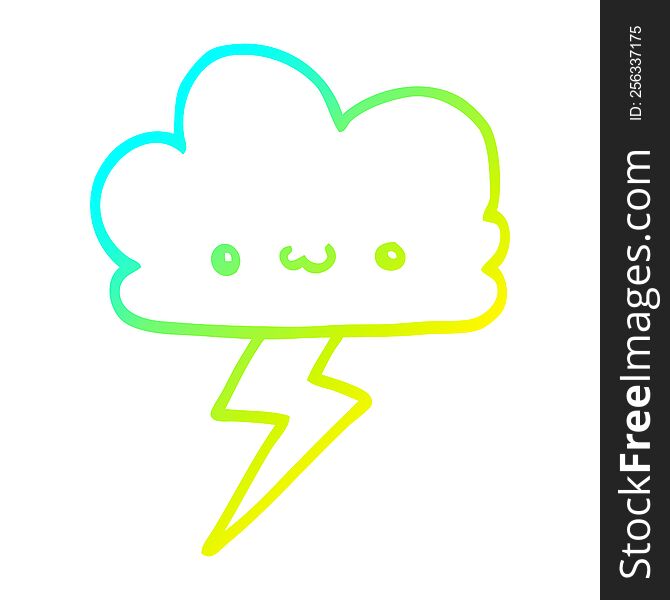 cold gradient line drawing of a cartoon storm cloud