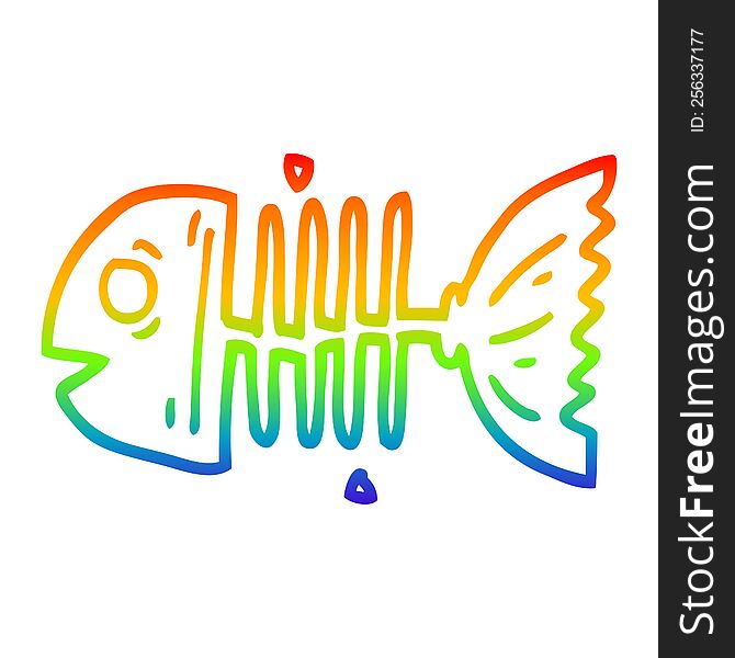 rainbow gradient line drawing of a cartoon fish bones