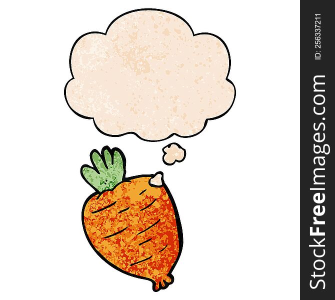 cartoon root vegetable with thought bubble in grunge texture style. cartoon root vegetable with thought bubble in grunge texture style