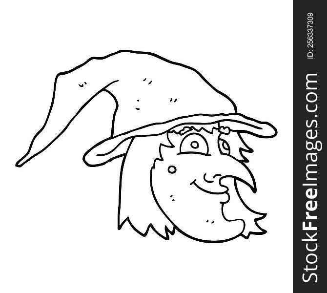 Line Drawing Cartoon Happy Witch