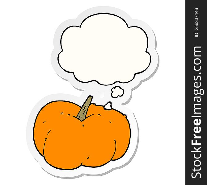 cartoon pumpkin squash with thought bubble as a printed sticker