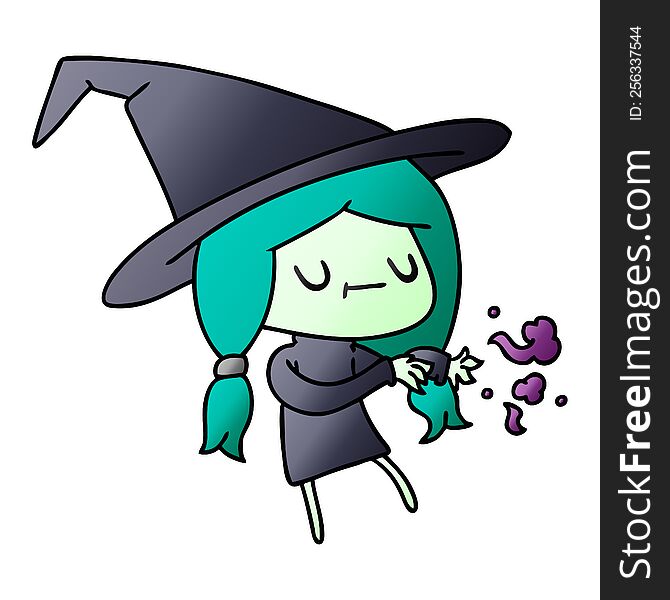 gradient cartoon of cute kawaii witch