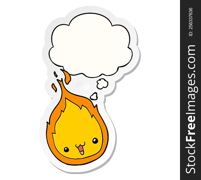 cute cartoon flame with thought bubble as a printed sticker