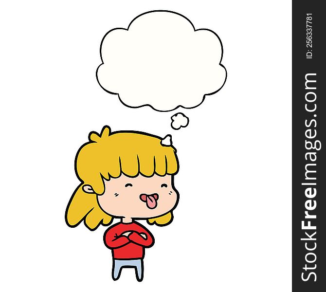 cartoon girl sticking out tongue with thought bubble