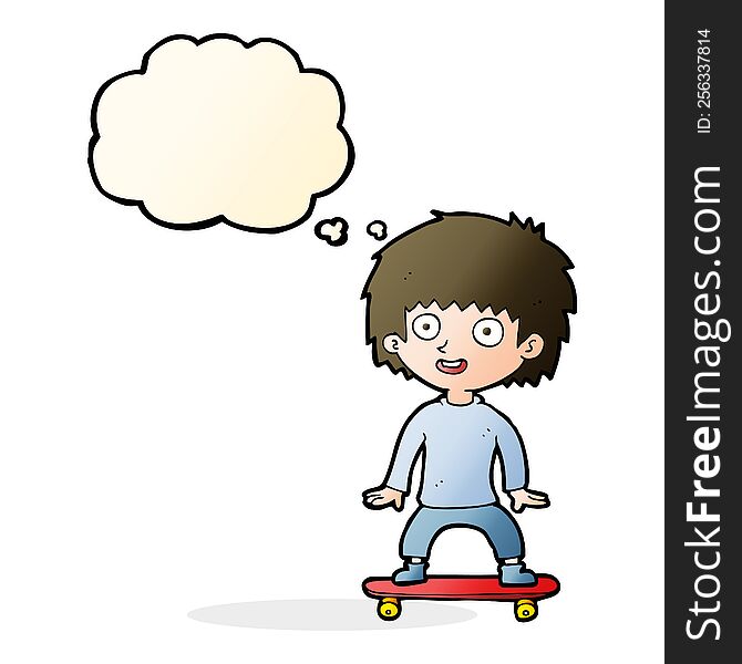 Cartoon Boy On Skateboard With Thought Bubble